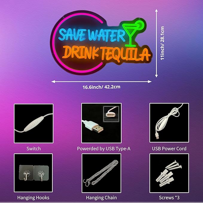 Decorit Save Water Drink Tequila Neon Sign